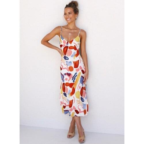 Hot sale ladies printed dress sexy halter suspender dress beach holiday dress