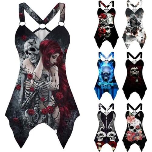 Vest Women 3D Skull Print Summer Casual Sleeveless V-collar Top Multi-colored Plus Size Female Blouse Tops Sexy Tanks Vests