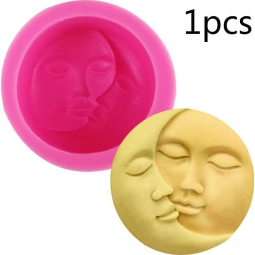 1pcs Sun Moon Faces Silicone Candle Mold Soap Mold Round Shape DIY Fondant Chocolate Cake Decorating Tools Kithen Baking Tool