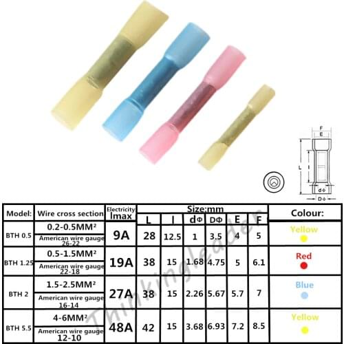 10PCS Heat Shrink Terminal Insulated Butt Electrical Splice Wire Connectors Cable Crimp Terminal Connector AWG 22-10