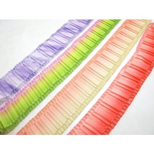 2 Yards 1 3/4 Inches Pleated Ombre Polyester Printed Ribbon|Multicolored Trim|Hair Craft Sewing Supplies