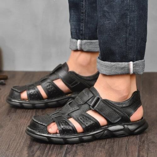 2020 Classic Mens Sandals Summer Genuine Leather Sandals Men Outdoor Casual Lightweight Sandal Fashion Men Slipper Size 38-48
