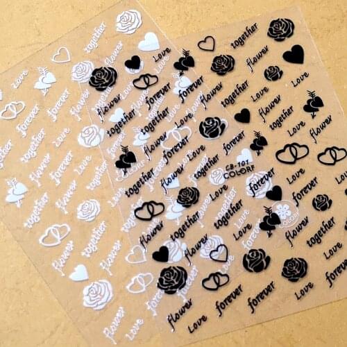 Nail sticker art 3d Newest CB-101 black and white rose design nail decals back glue DIY nail decoration wraps