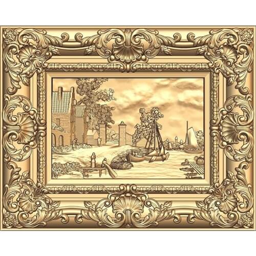 3D STL Model Decor Frame Small Town 3D Model Relief for CNC Router 3D Printer Artcam Aspire Bas Relief
