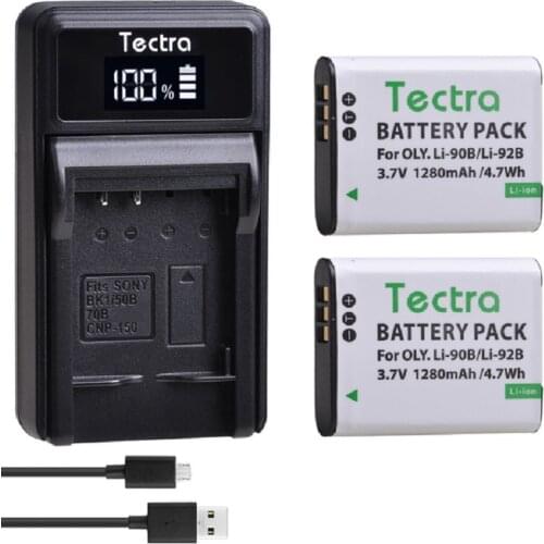 Tectra Li-90B Li 90B Li-92B Li92B Li90B Battery+LED USB Charger for Olympus Tough TG-1 TG-2 TG-3 TG-4 TG5 TG6 SH50 iHS SH60