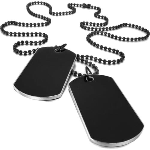 Alloy Pendant Necklace Statement Silver-Color Side Black Army Biker Style Dog Tag Plate Chain Necklace for Women Men Jewelry