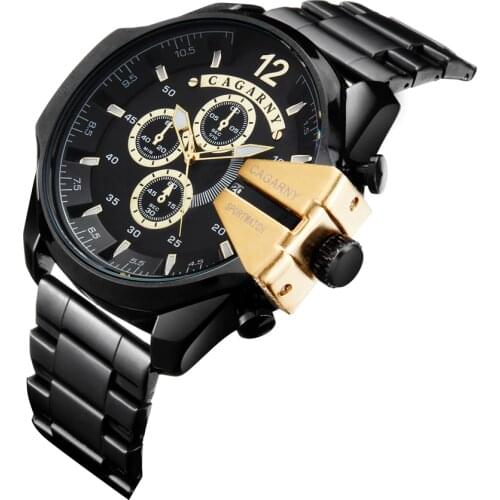 Fashion Mens Quartz Watches Man Luxury Brand Cagarny Big Case Watch For Men Stainless Steel Band Male Clock Miltiary relojes