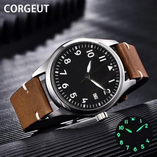 CORGEUT Business Watch For Men Top Brand Luxury Waterproof Date Mechanical Clock Brown Leather Sports WristWatch Reloj de hombre