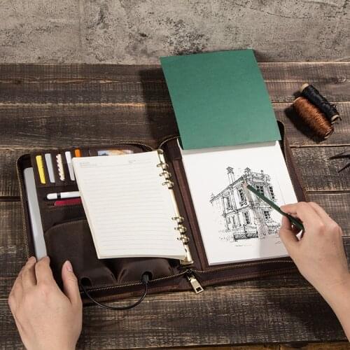 Multifunction genuine leather luxury vintage ipad cases for ipad pro 10.5 inch retro zipper Sleeve Pouch Tablets estuche