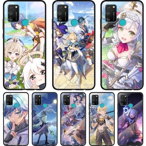 Funda Genshin Impacts Game Tempered Glass Cover For Honor 30 20 10 9X 8X Pro Plus Lite Silicone Phone Case Coque