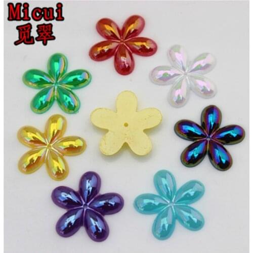 Micui 100PCS 20mm Flower shaped Acrylic Rhinestones Flatback For Clothes Dress Decorations Jewelry Accessories ZZ449