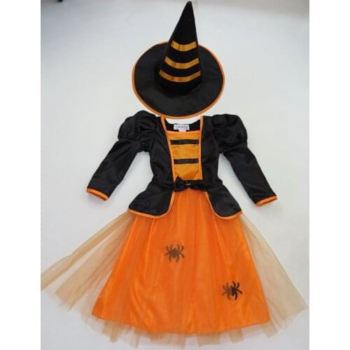 Kids spider queen witch cosplay for girls Sorceress orange witch Role playing costume gift dress up princess Halloween