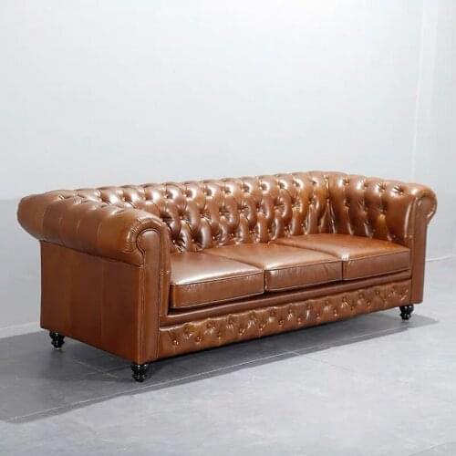 Europe classic vintage 3 seat living room couch leather sofa luxury chesterfield sofa
