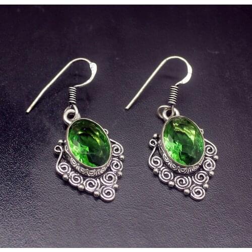 Gemstonefactory Big Promotion Single Unique 925 Silver Vintage Green Crystal Peridot Women Earrings 20210006