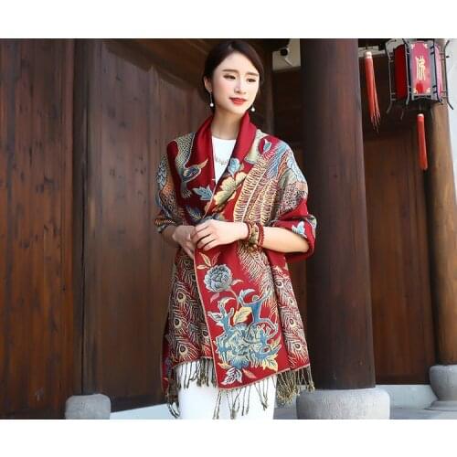 Hot New Fashion Pashmina 100% Soft Cashmere Womens Scarves Paisley Peacock Tassel Shawl Wrap Autumn winter Scarf for lady Warm