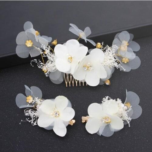 1 set New Handmade Rhinestones Pearls white Flower Hair Comb Bridal Headpieces Hair Accessories Bridesmaid Tiara Wedding Jewelry