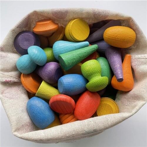 Beech Wood Rainbow Blocks Creative Mandala Toys Loose Parts Kids Pineapple Petal Bamboo Stone Blocks Montessori Sensory Toys