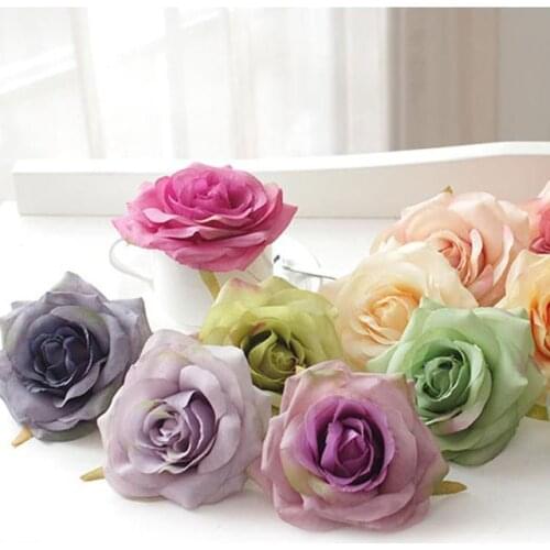 50pcs 29Colors 10.5CM Artificial Silk Oil Painting Vintage Rose Flower Head Diy Wedding Wall Arch bouqet Decorative Accessory