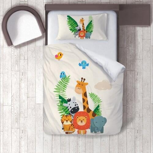 Duvet Cover Set Bedding Set Pillow Case for Baby and Kids Room 3D Printed Beige Jungle Lion Bird Model 288