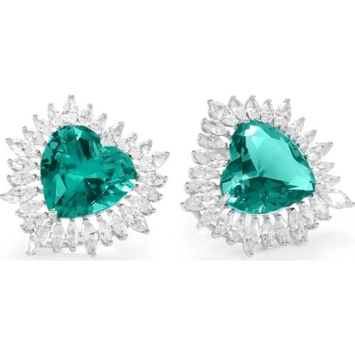 Kose Luxury Vintage Heart Shape Crystal Stud Earrings for Women Green Color 2021 Fashion Wedding Jewerly Gift