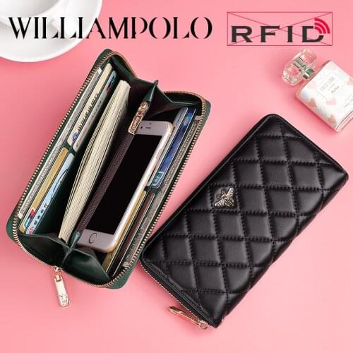 Wallet Ladies Long RFID Sheepskin Large capacity Cell Phone Purse multi-card slot Interflower Elf Bee Series