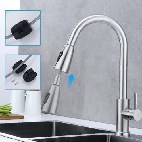 Stainless Steel Kitchen Faucet Single Handle Pull Out Kitchen Sink Water Mixer Tap 360 Rotation Shower Faucet Stream Sprayer