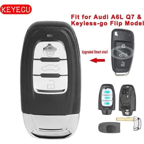 Keyecu Upgraded Smart Remote Key Shell Case 3 Button Fob for Audi A6L Q7 & Keyless-go Flip Model (Shell only)