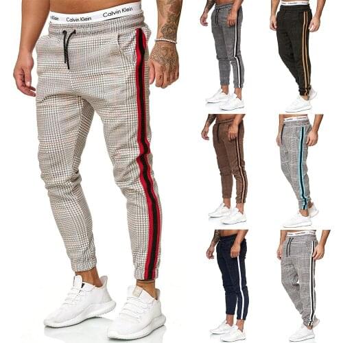 Men Striped Joggers Pants 2021 Brand New Houndstooth Slim Fit Sweatpants Mens Casual Ankle-Length Trousers Male Fashion Pants