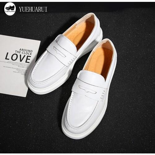 YUEHUARUI Men Casual Shoes 2021 Fashion Summer Loafers Men Comfy and Breathable Cow Leather Slip-On Thick Base Heightening