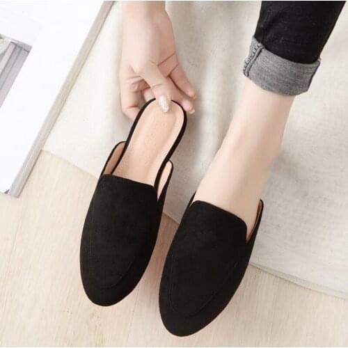 Women Home Slippers Flock Mules Shoes Fashion Casual Flat Rubber Soled Slides Summer Outside Leisure Suede Shoes 41-44