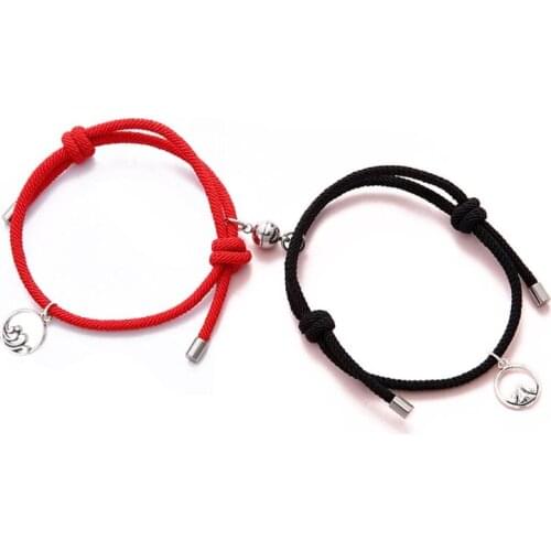2Pcs Minimalist Lovers Matching Friendship Bracelet Rope Braided Couple Magnetic Distance Bracelet Kit Lover Jewelry E56C