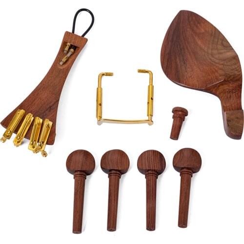Red Solid Wood Violin Parts Set Pegs Fine Tuners Tailpiece Chin Rest Chin Rest Clamp End Pin Tail Gut 13in1 for 4/4 Full Size