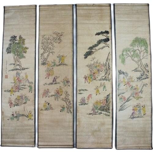 Folk Collection China Scroll Painting Four Screen Paintings 4 Pair