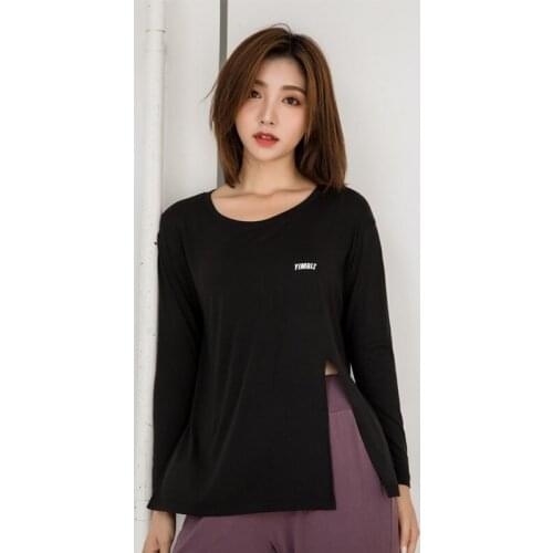 NORMOV Fitness Women Tops Solid O Neck Long Sleeve Split Bandage Skinny Tops Modal Loose Casual Female Tops