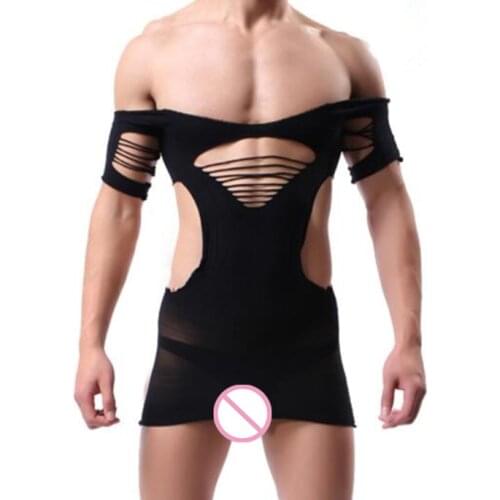 2020 NEW Mens Underwear gift Male Stretchy Babydolls Adult NightDress Lingerie Exotic Short Sleeve Sleepwear Men Sexy Costumes