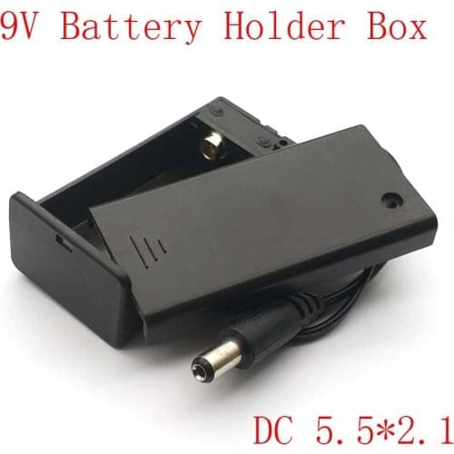 New Arrival 9V PP3 Battery Holder Box Case Wire Lead ON/OFF Switch Cover + DC 2.1mm Plug