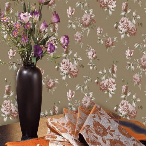 Beibehang Chinese floral nonwoven wallpaper garden big flower style bedroom living room sofa teahouse TV background 3d wallpaper