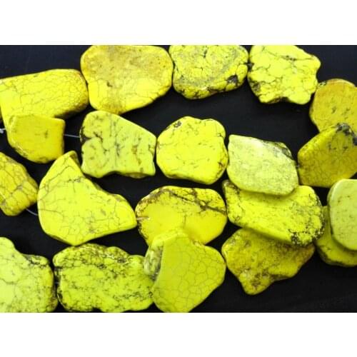 One strands Yellow Stone howlite Slice Stone Loose Bead DIY GIFT 20x35mm 16inch about 10-16 beads Exaggerate irregularity Stone