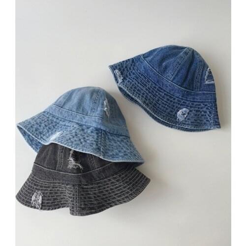 Kids Baby Cowboy Bucket Hats Autumn Beach Girl Sun Hat Casual Broken Hole Denim Boy Basin Cap Accessories Unisex Sunshade Caps