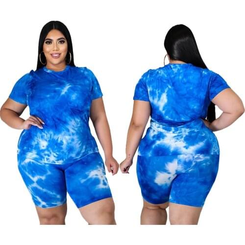 Tie Dye Print Women 2 Pcs Shorts Sets Sports Breathable Large Fitness Suit Plus Size 4xl 5xl
