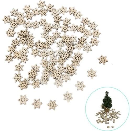 100Pcs Wooden Snowflake Wooden Hanging Snowflake for DIY Wood Crafts Xmas Ornaments Christmas Tree Decorations