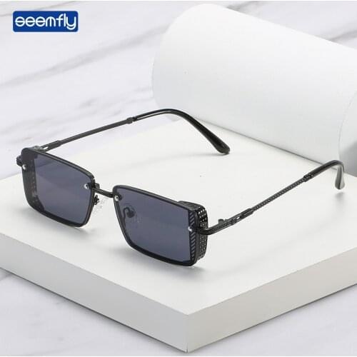 Seemfly 2021 Vintage Fashion Small Sunglasses Men Metal Frame Sunshades Colorful Eyewear For Women Clear Lens UV400 Sun Glasses