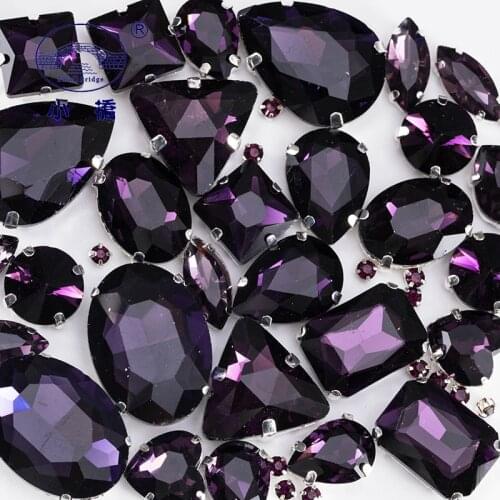 Dark Purple Flatback Loose Rhinestones For Clothing Diy Colorful Sew On Gems Mixed Shape Decorative Rhinestones With Claw S049