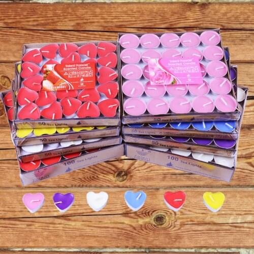 50pcs/lot Wholesale Candles Colorful Smokeless Candle Small Heart Shape Floating Tea Candles For Party Praying