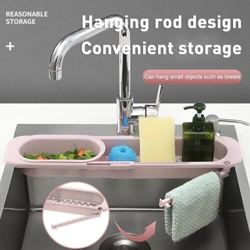 Telescopic sink shelf kitchen storage rack soap sponge bathroom case organizer drain holder adjustable faucet basket sink P6I7