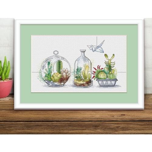 Precision Printing Cross Stitch Kit B1489 Succulent Small Scene Cactus Micro Landscape Living Room Hand Embroidery Painting