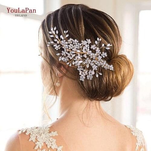 TOPQUEEN HP253-G Gold Bridal Hair Clip Wedding Crystal Hair Accessories Bridal Headband Wedding Rhinestone Headpieces for Bride