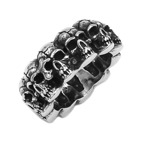 Vintage Skull Ring Stainless Steel Jewelry Classic Tribal Many Skulls Biker Mens Ring Wholesale SWR0960A