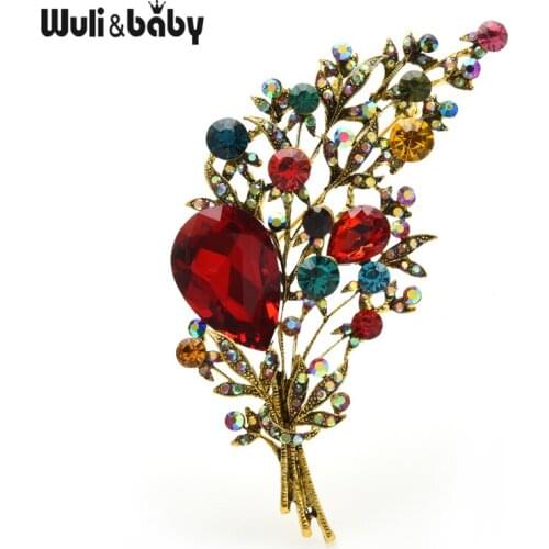 Wuli&baby Flower Brooches Women Big Crystal Bouquet Wedding Party New Year Brooch Pins Jewelry Gifts