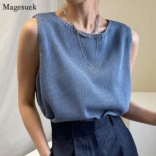 Summer Sleeveless Knitted Blouses Vest Women Clothing 2021 Fashion Casual Womens Shirt Korean O Neck Loose Female Tops 15520